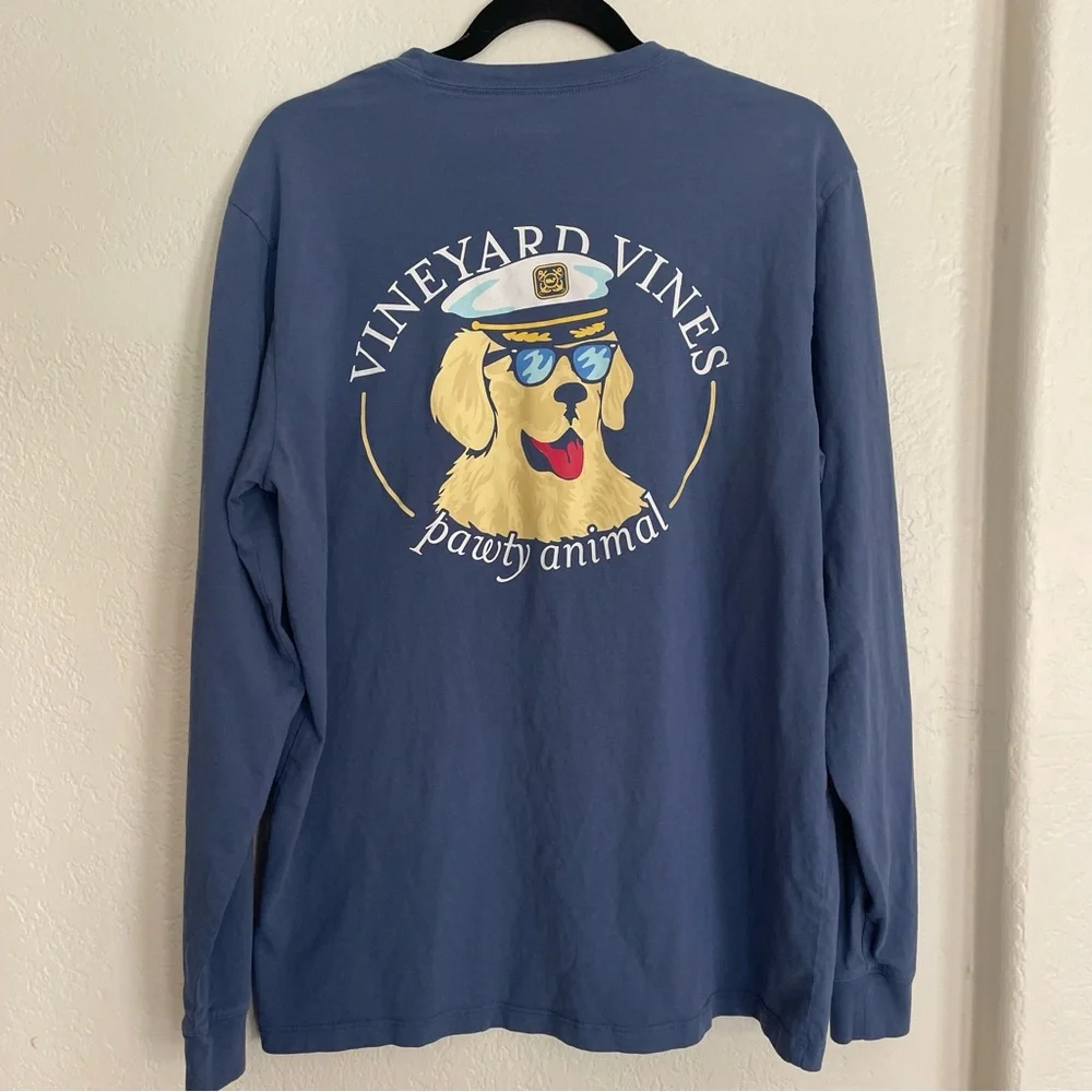 Vineyard Vines Blue "Pawty Animal" L/S Pocket Tee M - Picture 6 of 8